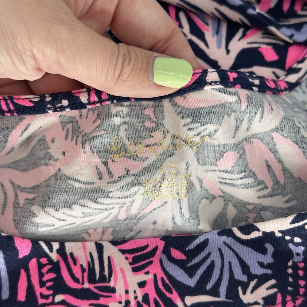 Lilly Pulitzer Sz XS Long Sleeve‎ Top Navy Pink Tropical Twist Back Cutout - Picture 5 of 6